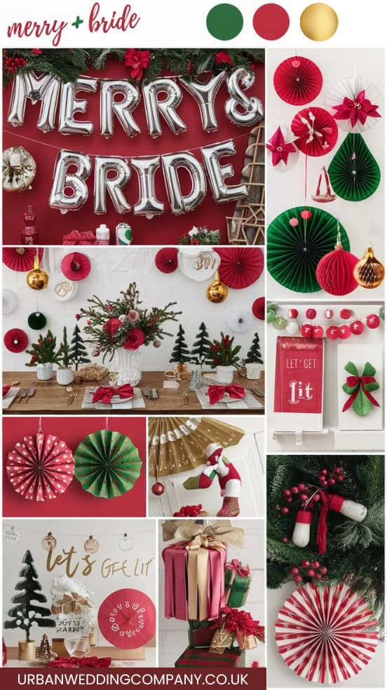 mood board with different elements to create a merry and bright bach party 