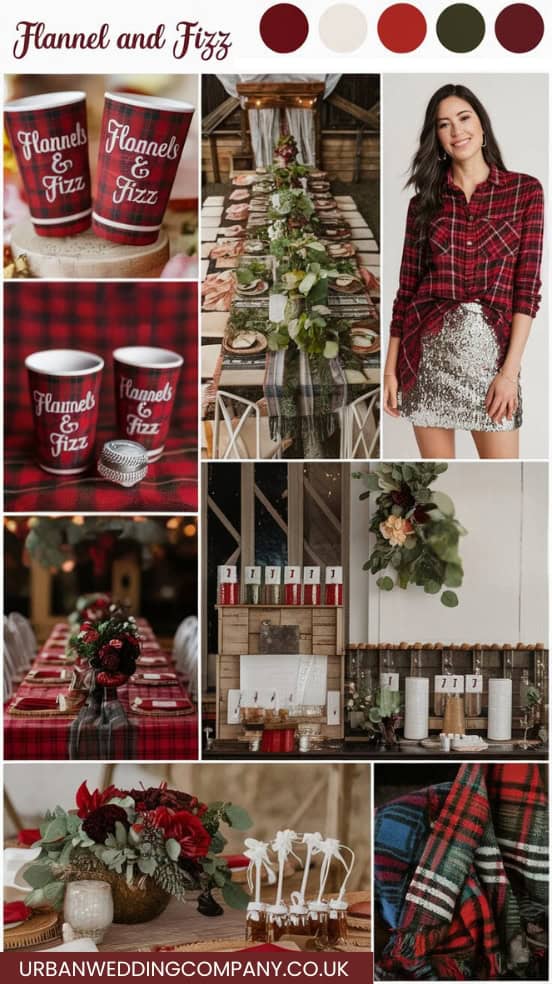 mood board with different elements to create a flannels and fizz hen weekend