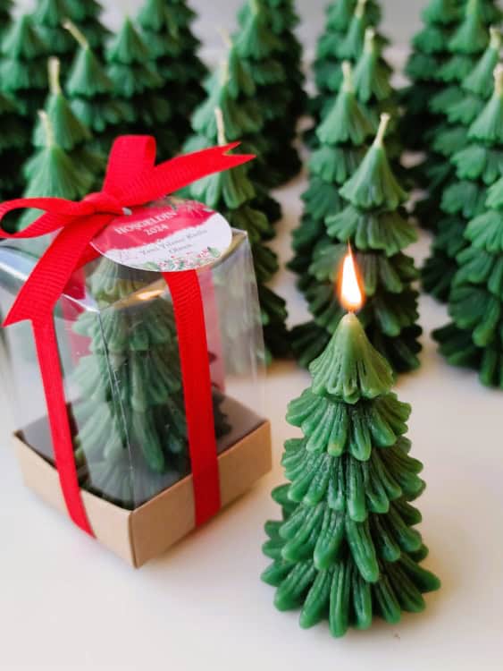 green Christmas tree candles