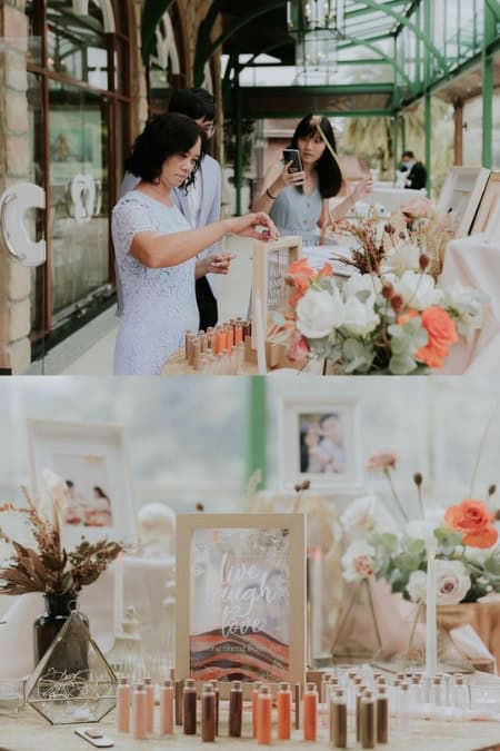 guests filling up sand jar after the ceremony