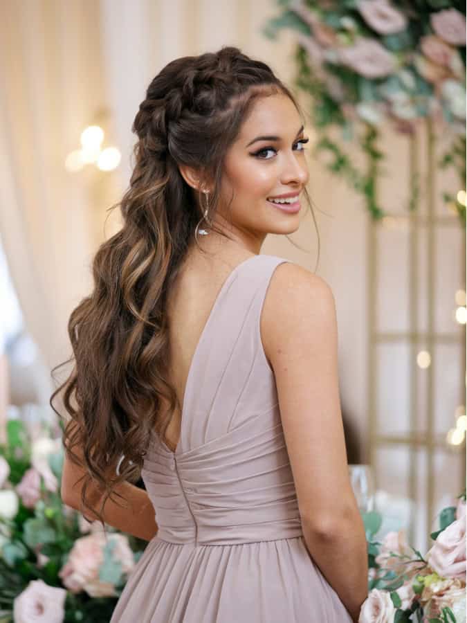 half up and half down bridesmaid hair with soft curls