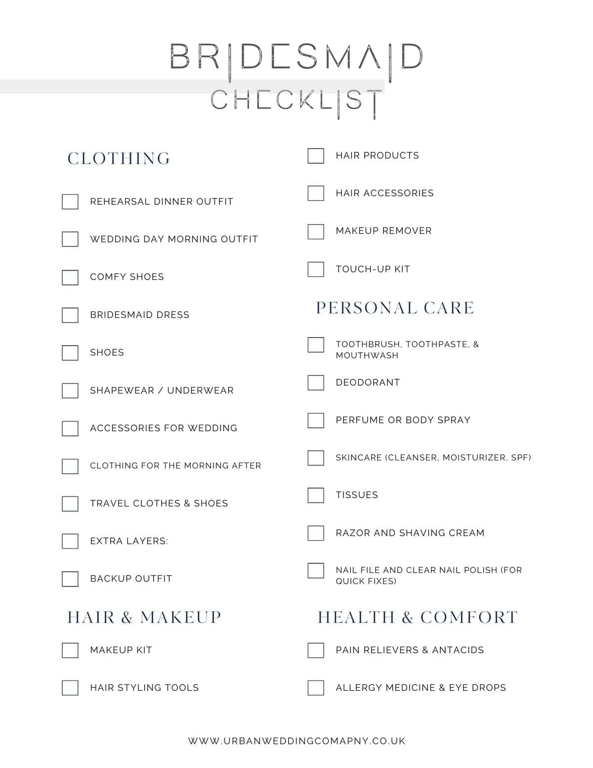 graphic of free bridesmaid packing list