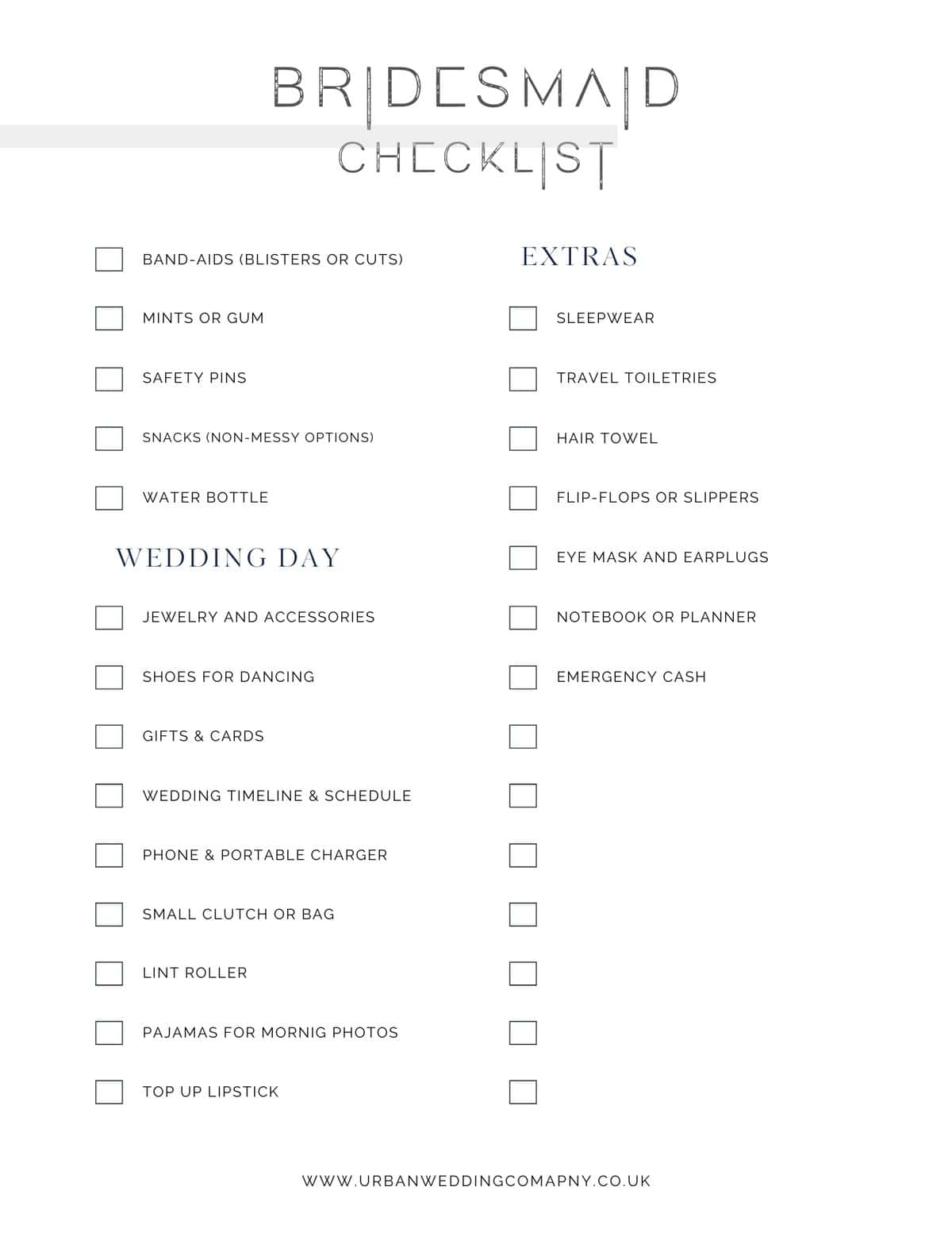 graphic of bridesmaid packing list