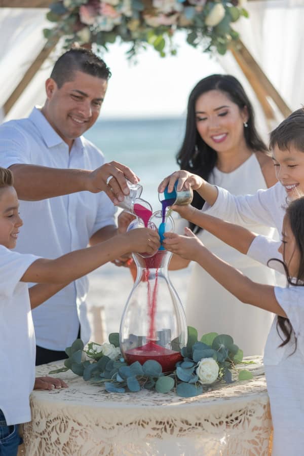 unity sand ceremony with a blended family