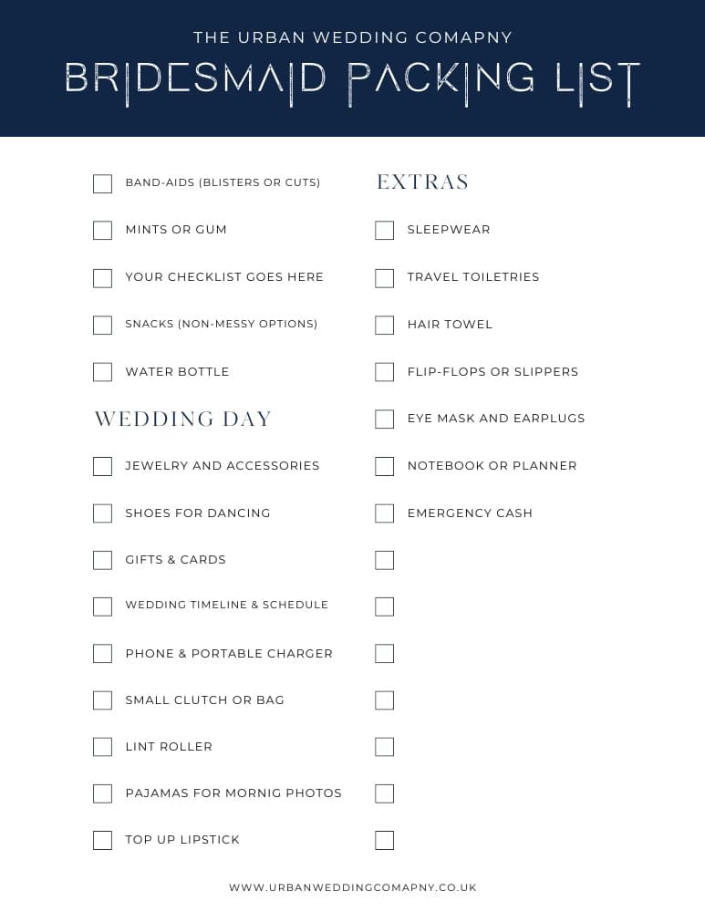 graphic of bridesmaid packing list checklist