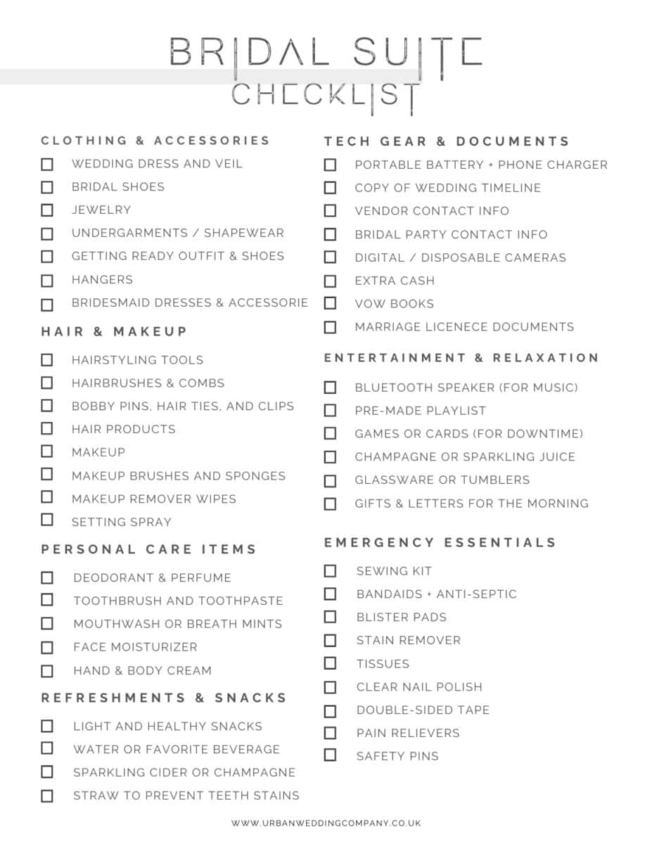 bridal suite checklist