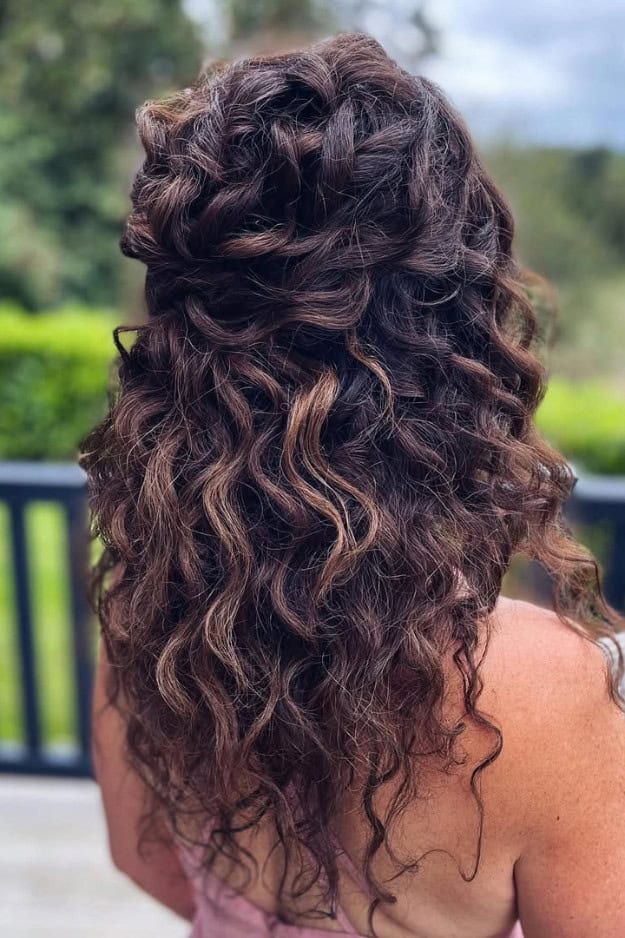 Effortlessly Elegant Curly Half-Updo