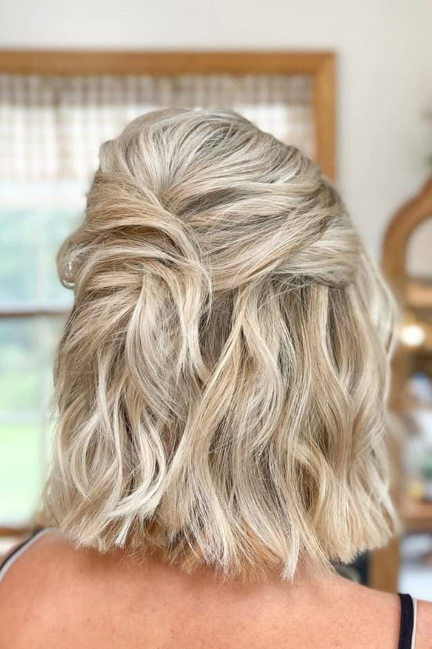 blonde bridesmaid hair in half up hairstyle