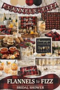 mood board for a flannel and fizz bridal shower