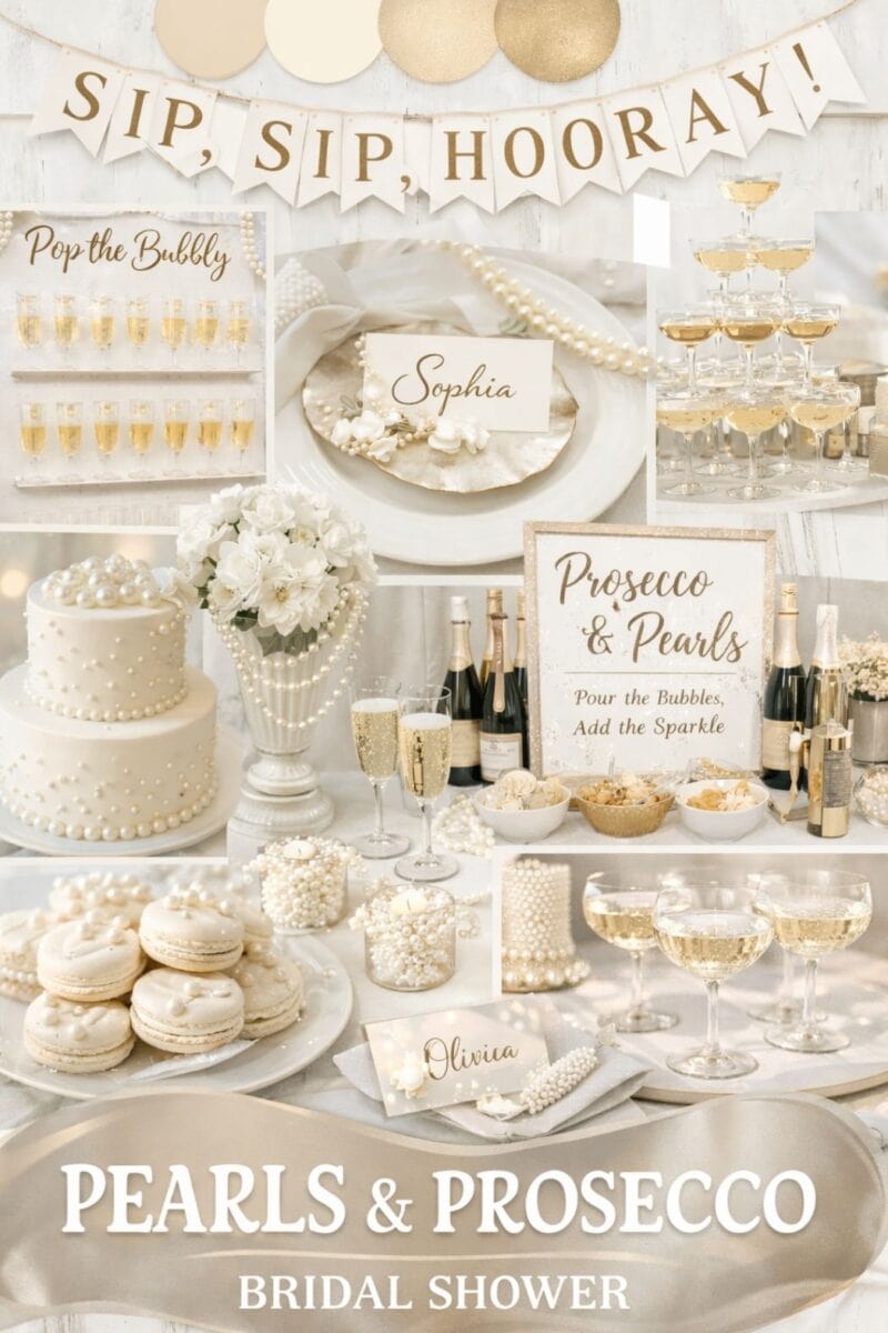 pearls and prosecco winter bridal shower mood board 